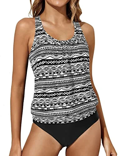 Loose Fit Modest Swimwear Bathing Suits High Waisted Bottom-Black Tribal