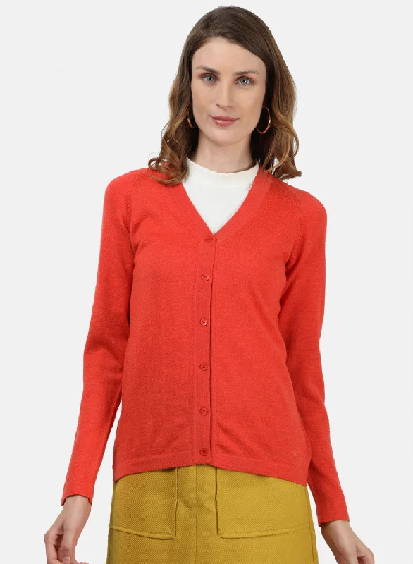 Women Orange Solid Cardigan