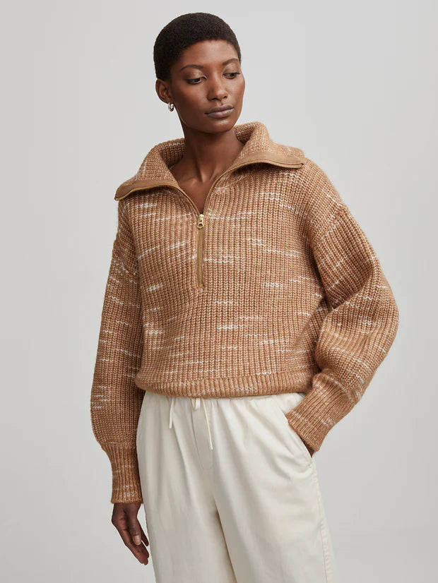 Ridley Dalmatian Half-Zip Knit | Golden Bronze/Egret