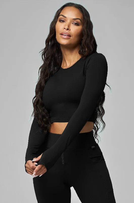 Black Long Sleeve Crop Top (With Thumbhole)