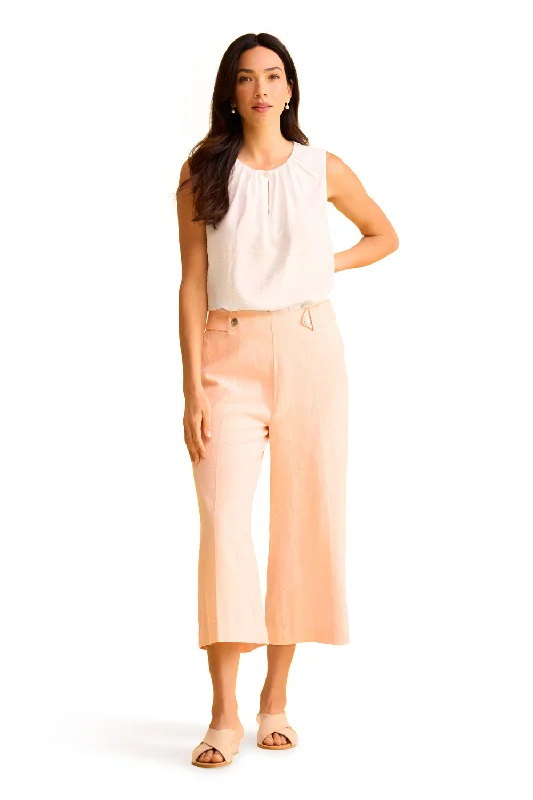 Waist Tab Linen Culotte - Peach