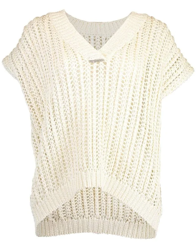 Open Weave V-Neck Sweater