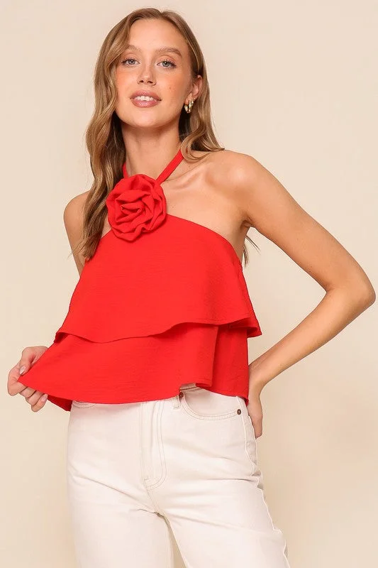 The Floral Pin Halter Tiered Top