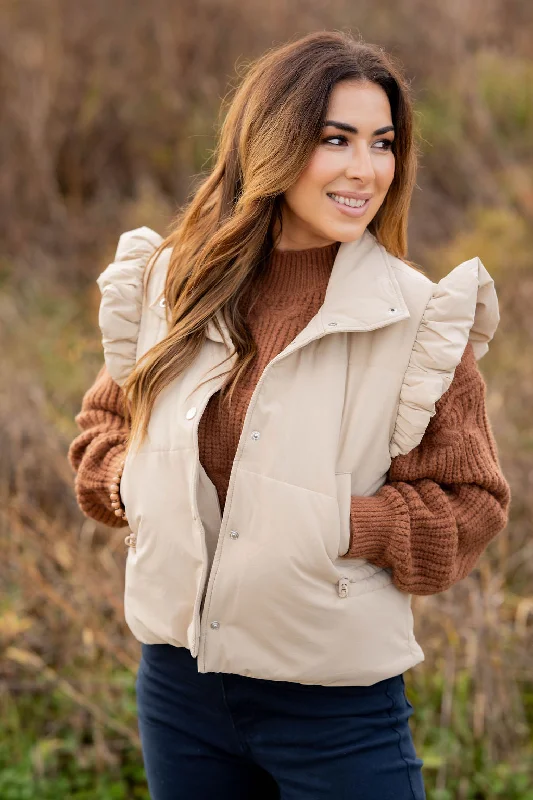 Ruffle Accented Puffer Vest