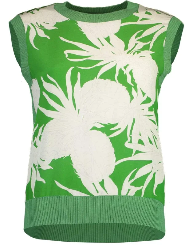 Kelly Green Palm Print Sleeveless Crewneck Top