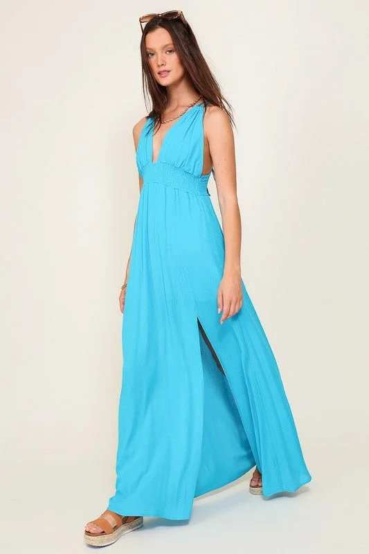 The Gabriela Sleeveless Halter Maxi Dress