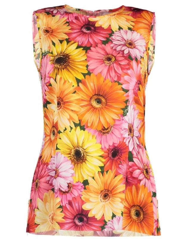 Gerbera Daisy Print Sleeveless Top