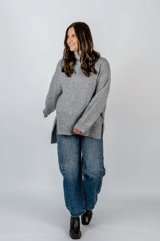 Jilian Mock Neck Sweater | Heather Grey