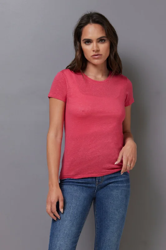 Majestic Short Sleeve Linen Crewneck in Rose Indien