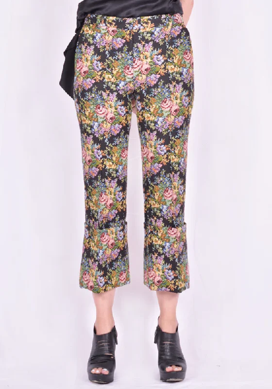 ROKH R1CA58 PM  FOLD FRONT PANTS FLORAL JACQUARD