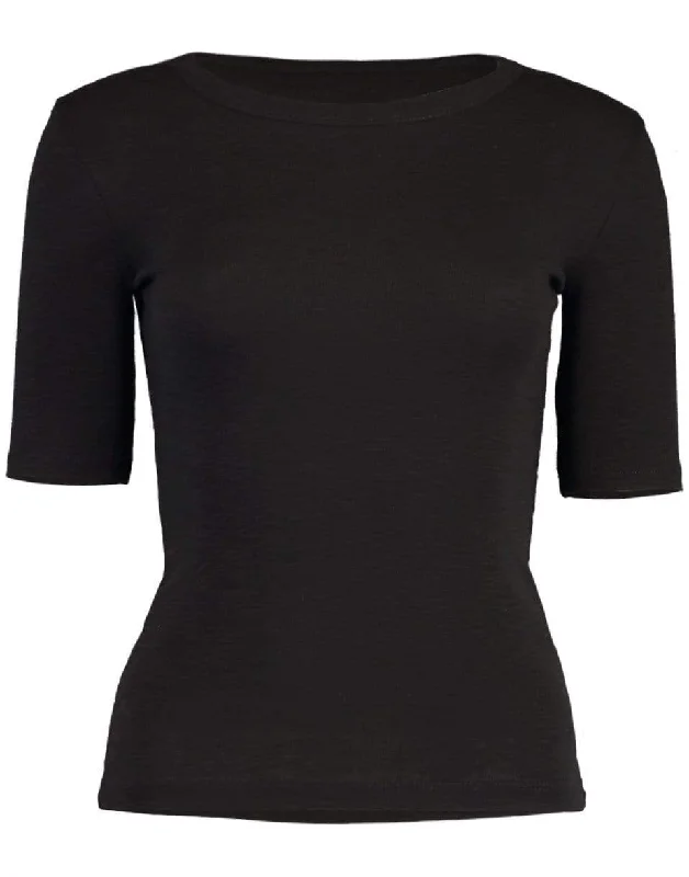 Black Elbow Sleeve Crewneck Top