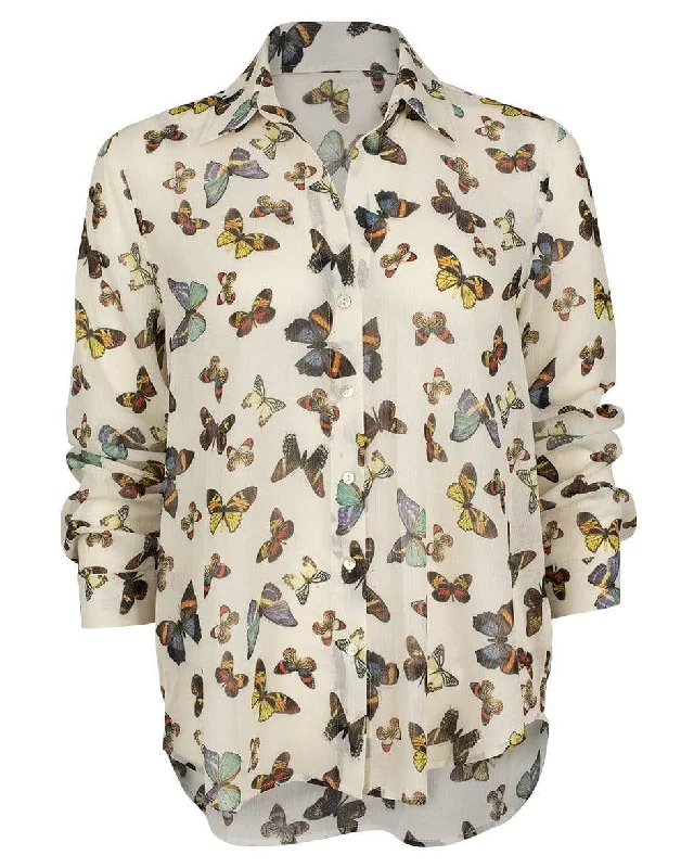 Butterfly Print Button Front Laurent Blouse