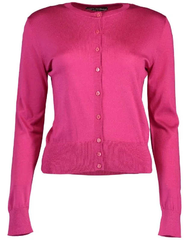 Button Front Silk Crewneck Cardigan