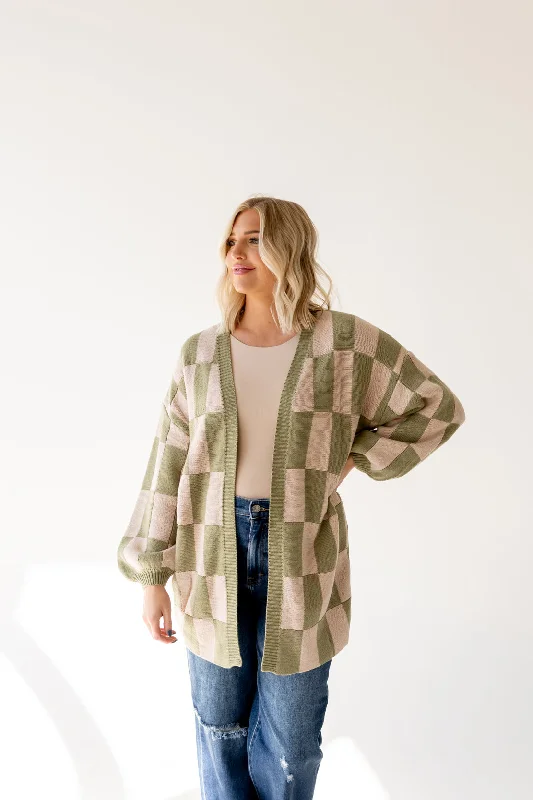 Kendra Checkered Cardigan | Olive/Beige