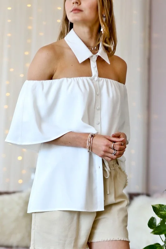 The Catalina's Off Shoulder Neck Collar Button Down Blouse