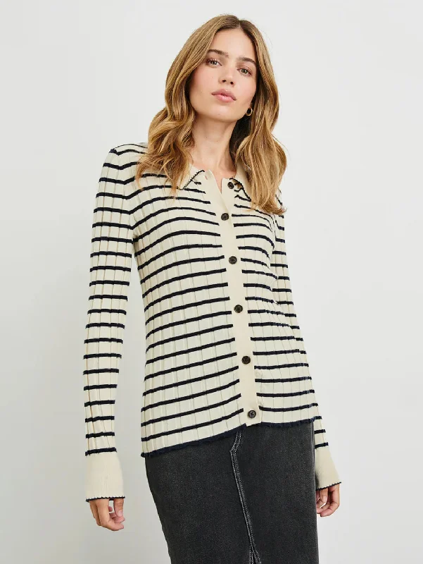 Aurelia Cardigan - Ivory Navy Stripe