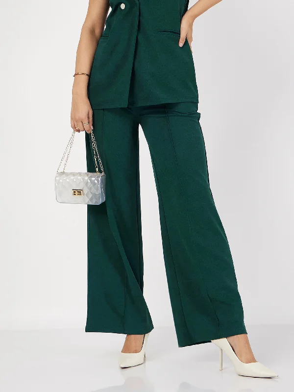 Women Emerald Front Dart Palazzo Pants