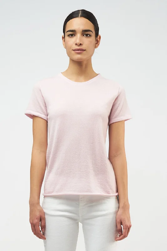 Majestic Short Sleeve Cashmere Crewneck in Petale