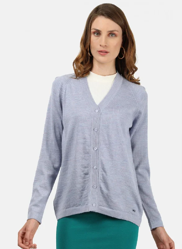 Women Sky Blue Solid Cardigan