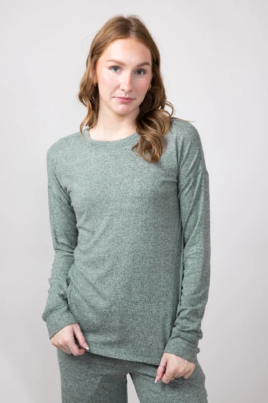 Mono B Hatchi Brushed Crewneck for Women in Dark Olive | KT-A0645-DARKOLIVE