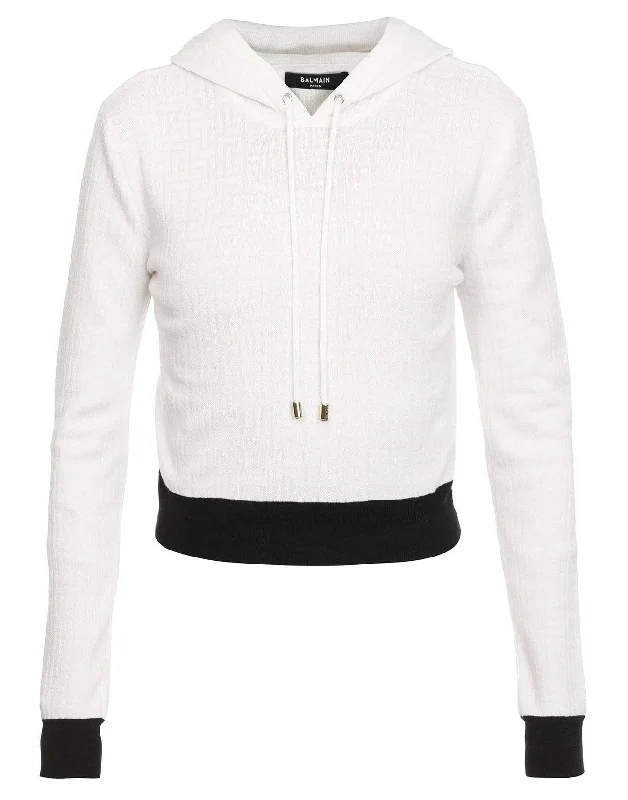 Balmain Monogram Cropped Bicolor Wool Sweatshirt