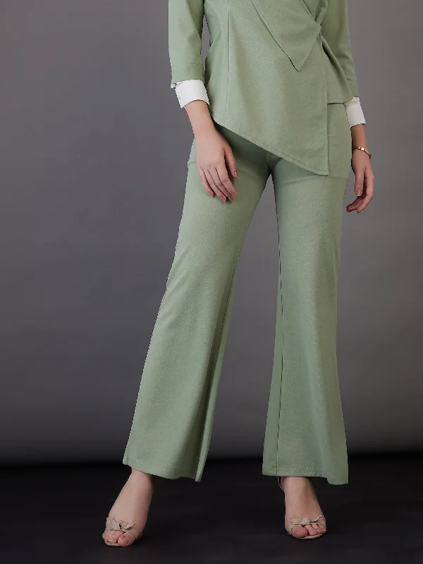 Women Green Knitted Bell Bottom Pants