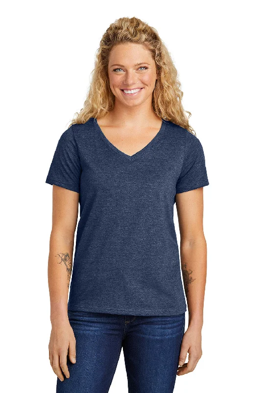 Volunteer Knitwear Womens USA Made Daily Short Sleeve V-Neck T-Shirt - Heather Navy Blue