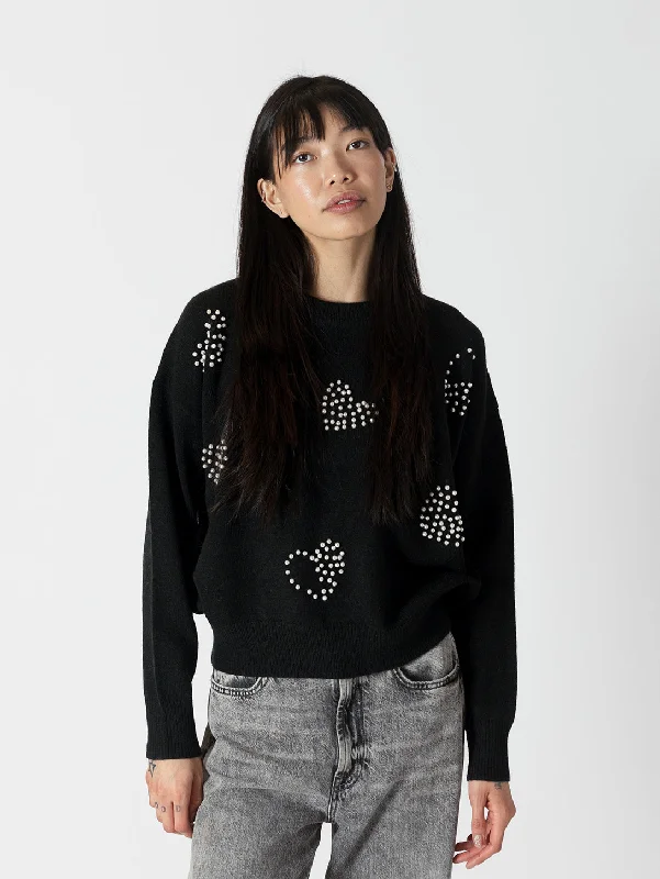 Dewey Crewneck - Black/Pearl Hearts