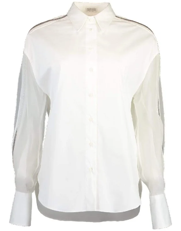 Monili Trimmed Organza Sleeve Top