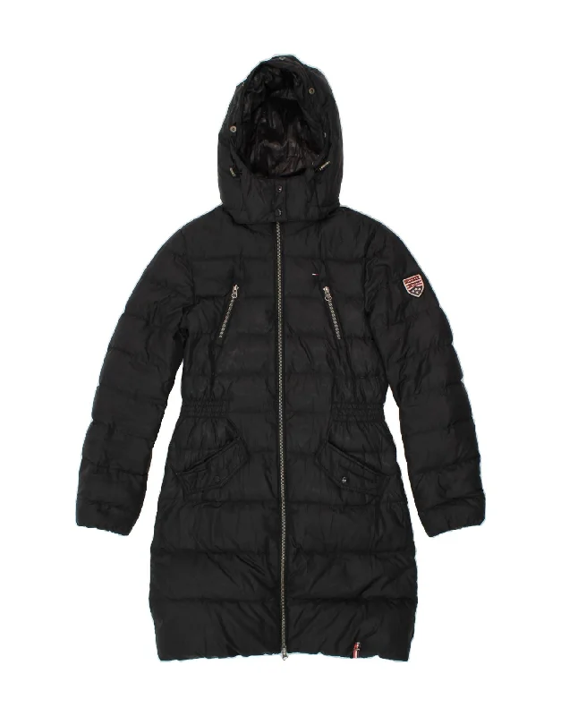 TOMMY HILFIGER Womens Hooded Padded Coat UK 6 XS Black Polyester