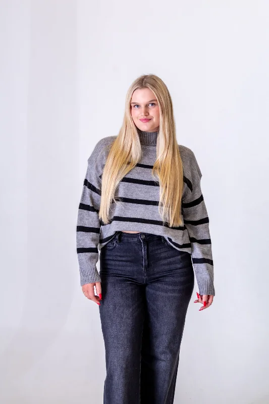 Valerie Striped Turtleneck Sweater | Charcoal