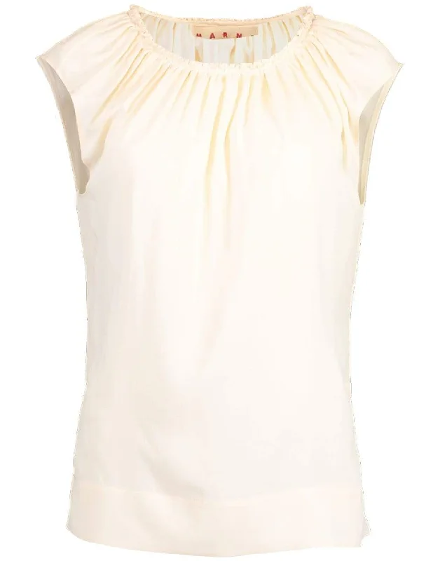 Snow Ruched-Neck Sleeveless Blouse