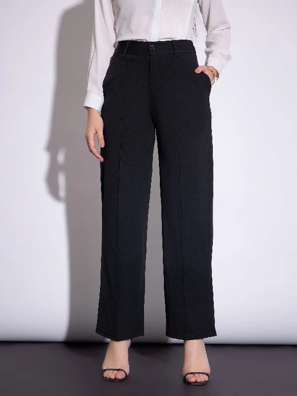 Women Black Front Darted Pants