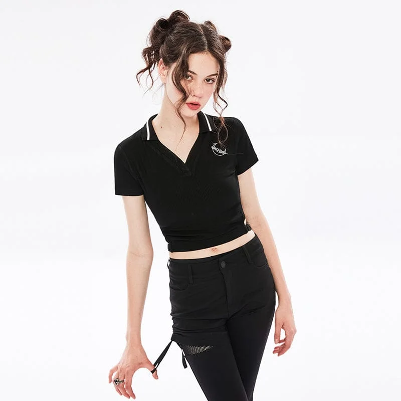 Women's Punk V-neck Short Sleeved Crop Top