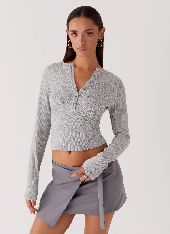 Kellie Knit Long Sleeve Top - Grey