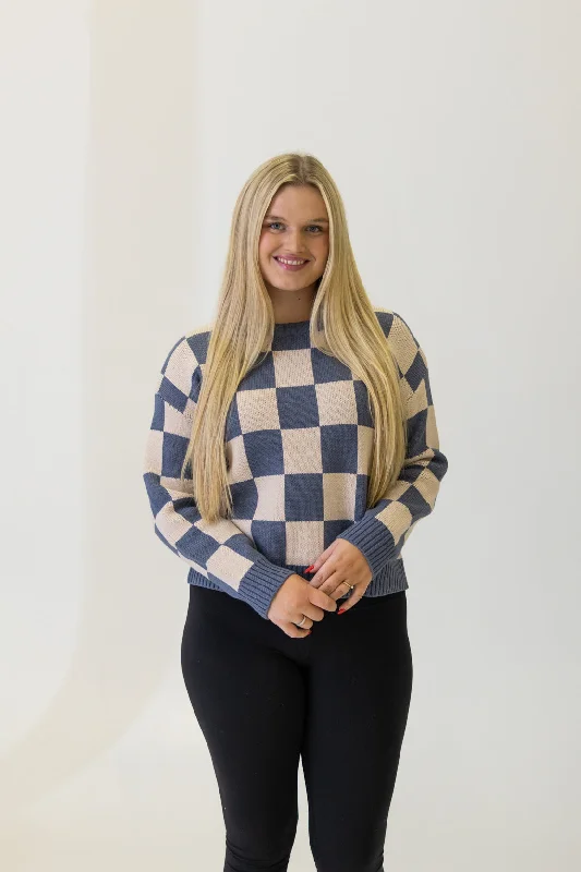 Caroline Checkered Sweater | Blue