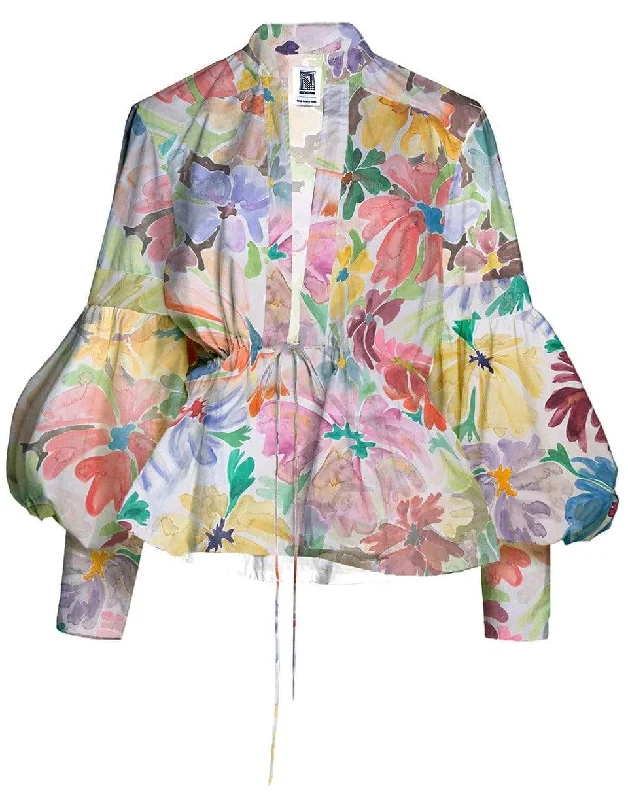 Lantern Sleeve Watercolor Floral Top