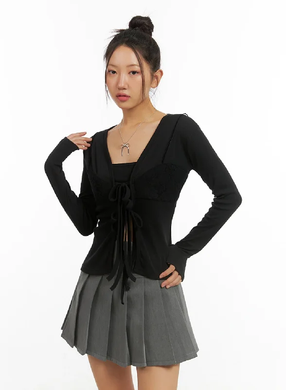 Ribbon Strap Solid Cardigan IS402