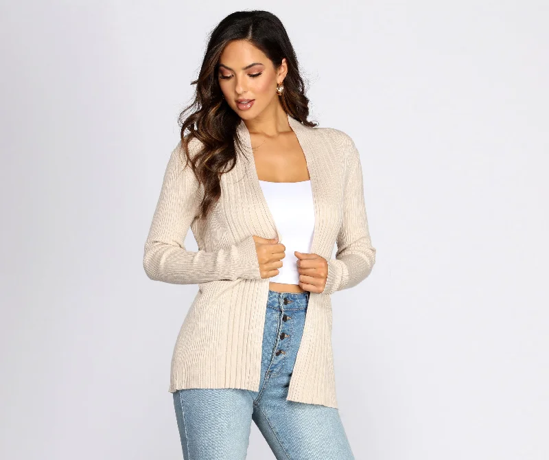 Basic Ribbed Knit Cardigan