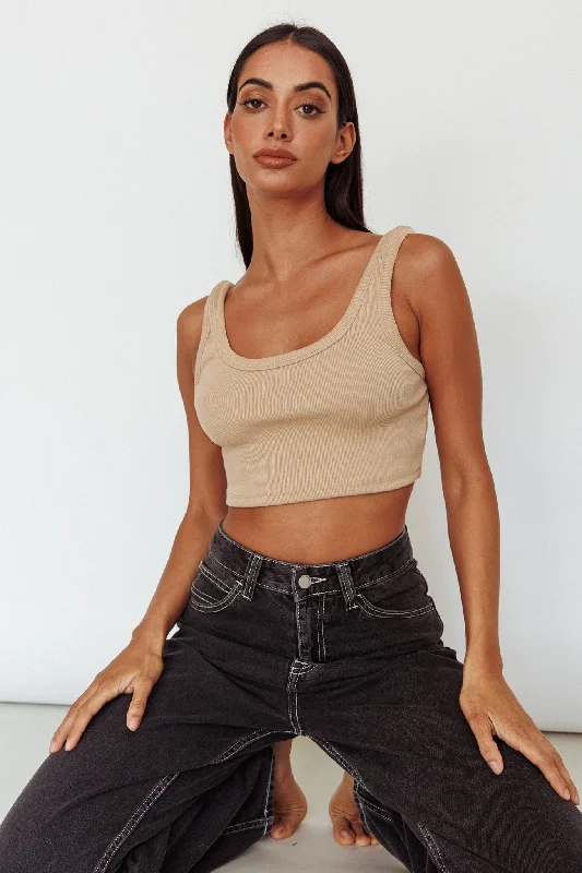 Drifting Ribbed Crop Top Tan