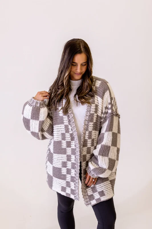 Hattie Checkered Chunky Cardigan | Mocha Brown