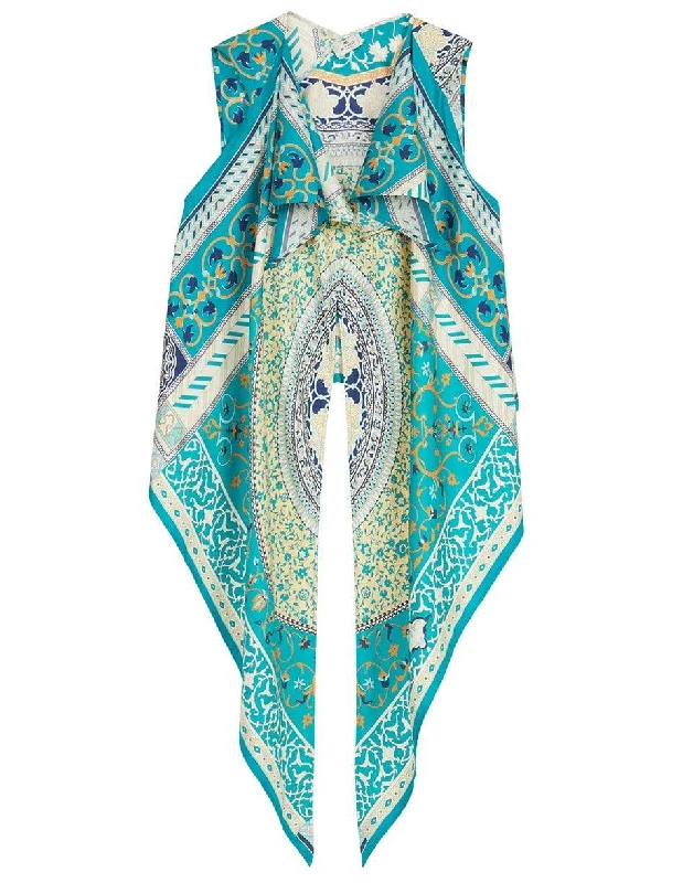 Sleeveless Printed Tie Scarf Silk Top