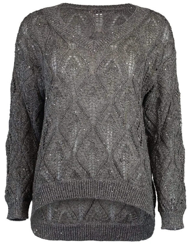 Diamond Crochet V-Neck Woven Sweater