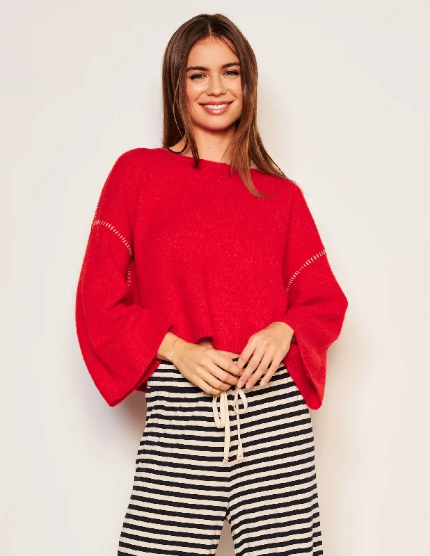 Sundry Cropped Whip Stitch Sweater in Flare Red