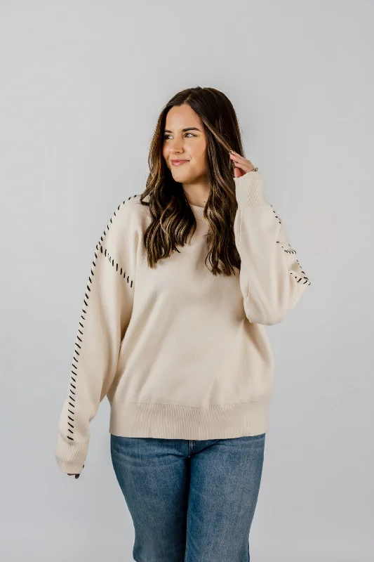 Raven Stitch Crewneck Sweater | Ivory