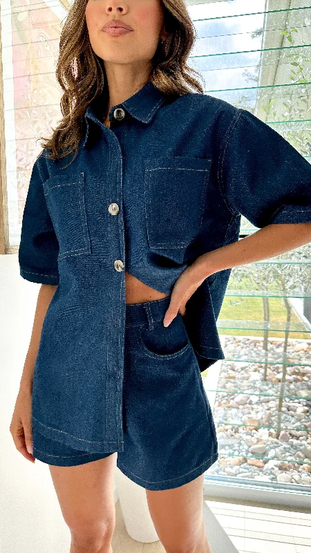 Olivia Shirt and Shorts Set - Dark Denim