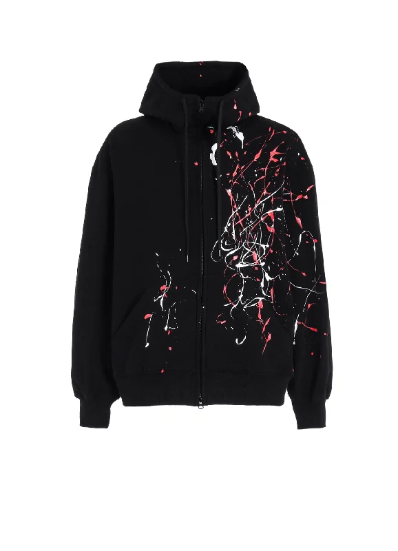 FRENCH TERRY SPLASH PAINTED ZIP-UP HOODIE RED