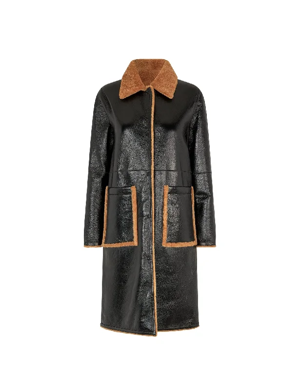 Tech Shearling Shany Coat, Black/Emperador