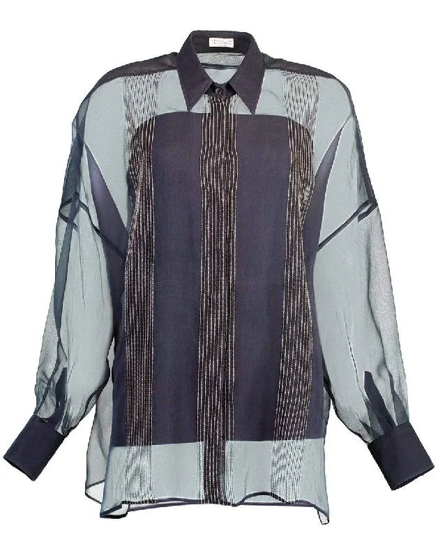 Sheer Silk Monili Striped Blouse