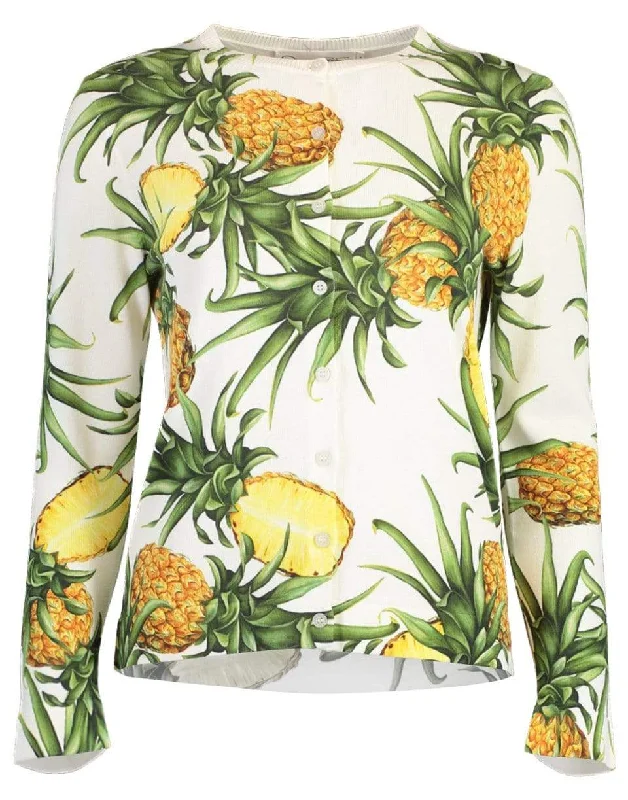 Pineapple Print Long Sleeve Crew Neck Cardigan